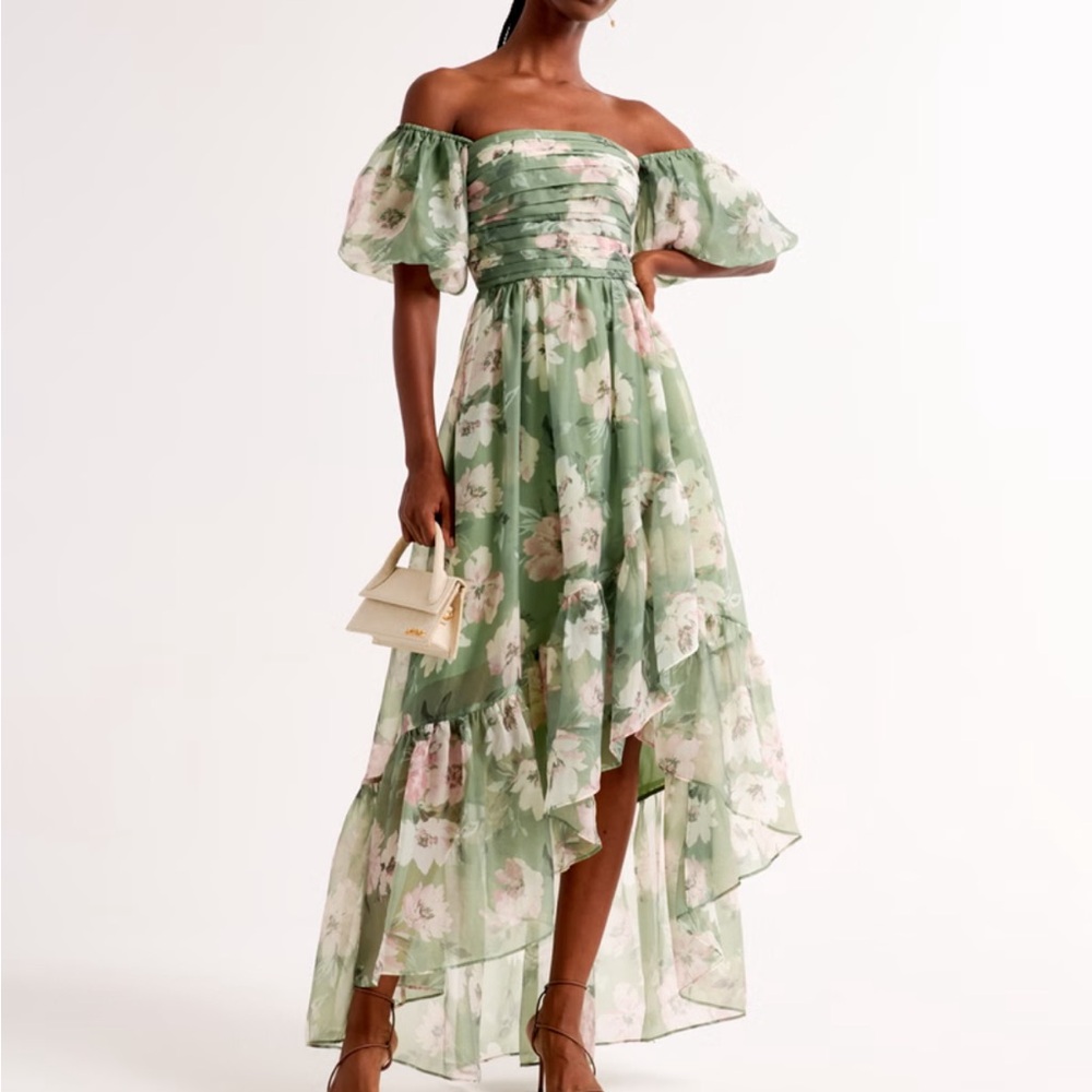 Abercrombie & Fitch Green Floral Off-Shoulder Dress